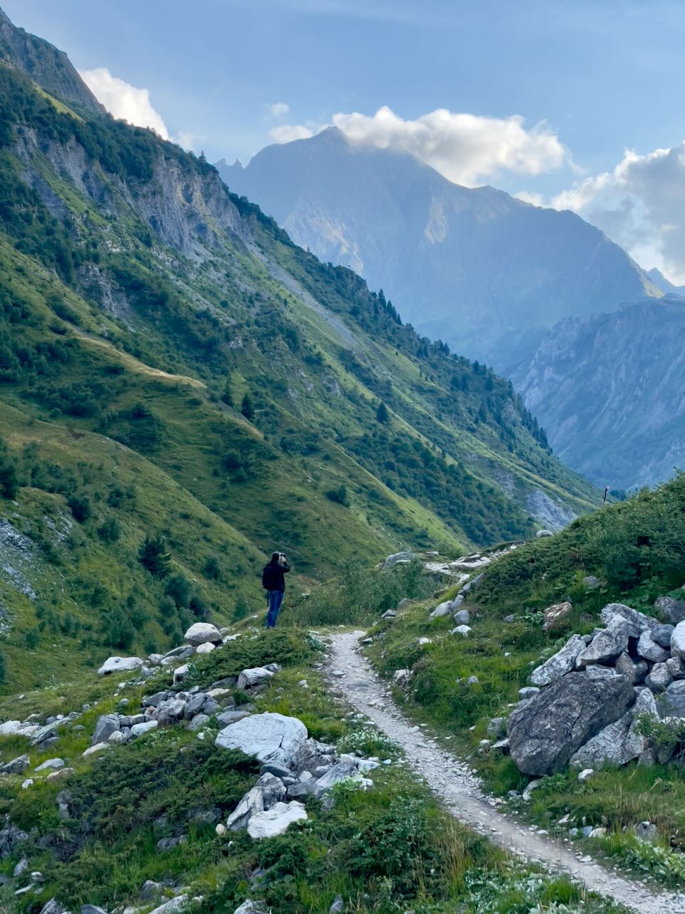 View of a person on a path in the alps